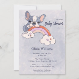 Cute Fransk Bulldog Puppy Rainbow Shower Baby Show Inbjudningar