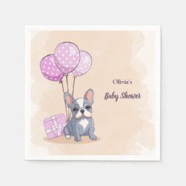 Cute Fransk Bulldog Puppy Rosa Balloon Baby Shower Pappersservett