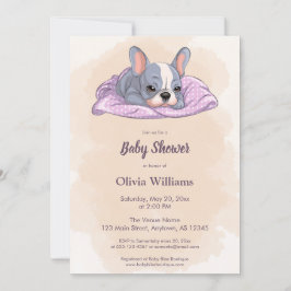 Cute Fransk Bulldog Puppy Rosa Blanket Baby Shower Inbjudningar