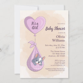 Cute Fransk Bulldog Puppy Rosa Heart Baby Shower Inbjudningar