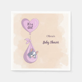 Cute Fransk Bulldog Puppy Rosa Heart Baby Shower Pappersservett