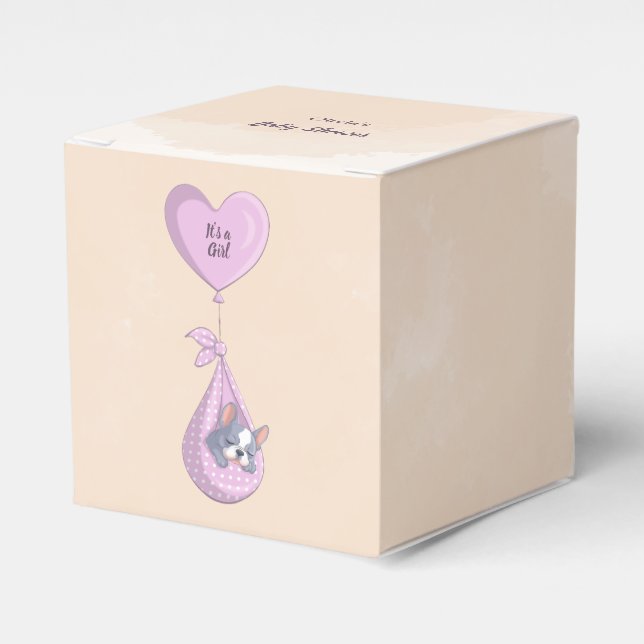 Cute Fransk Bulldog Puppy Rosa Heart Baby Shower Presentaskar (Framsidan Sidan)