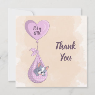 Cute Fransk Bulldog Puppy Rosa Heart Baby Shower Tack Kort