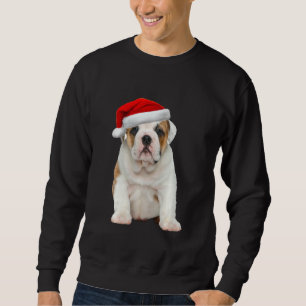Cute Fransk Bulldog Puppy Santa Hat Frenchie Chris Lång Ärmad Tröja