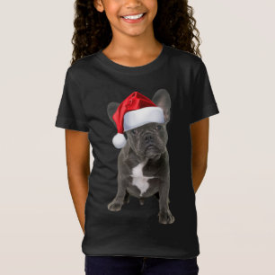 Cute Fransk Bulldog Puppy Santa Hat Roligt jul T Shirt