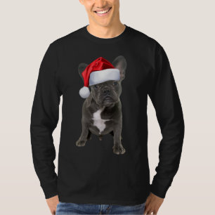 Cute Fransk Bulldog Puppy Santa Hat Roligt jul T Shirt
