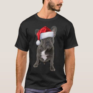 Cute Fransk Bulldog Puppy Santa Hat Roligt jul T Shirt