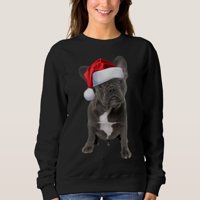 Cute Fransk Bulldog Puppy Santa Hat Roligt jul T Shirt (Framsida)