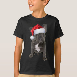 Cute Fransk Bulldog Puppy Santa Hat Roligt jul T Shirt