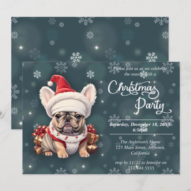 Cute Fransk Bulldog Qanta Hat jul Party Inbjudningar (Fram/baksida)