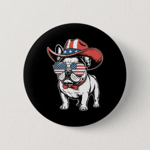Cute Fransk Bulldog Rolig hund USA American Flagga Knapp