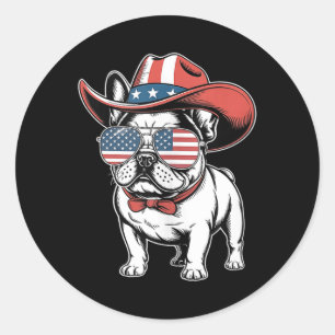 Cute Fransk Bulldog Rolig hund USA American Flagga Runt Klistermärke