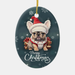 Cute Fransk Bulldog Santa Hat God jul Julgransprydnad Keramik