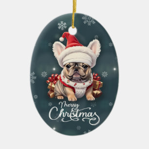Cute Fransk Bulldog Santa Hat God jul Julgransprydnad Keramik