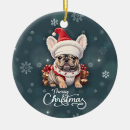 Cute Fransk Bulldog Santa Hat God jul Julgransprydnad Keramik