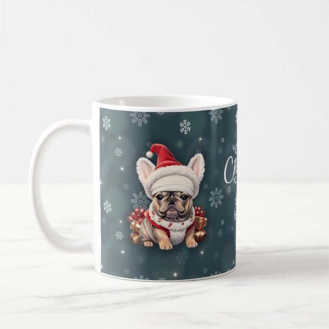 Cute Fransk Bulldog Santa Hat God jul Kaffemugg (Vänster)