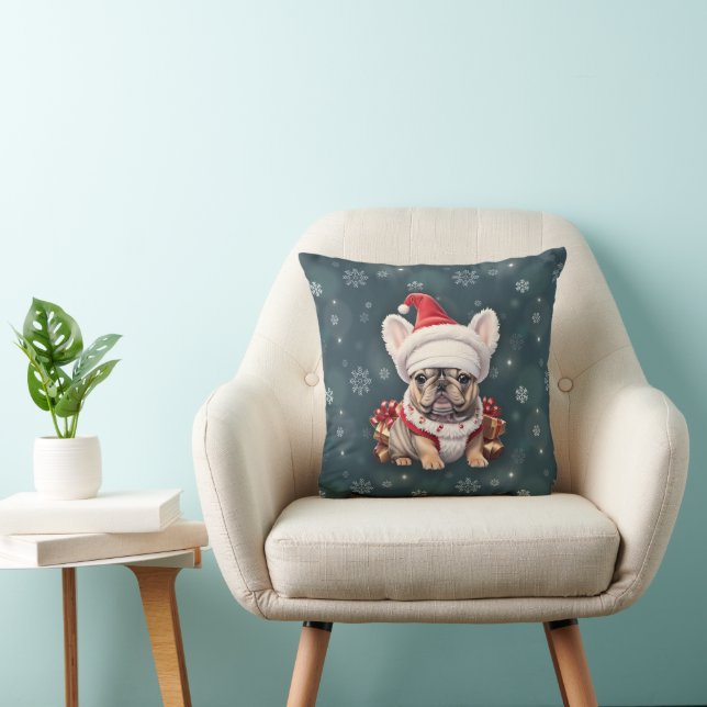 Cute Fransk Bulldog Santa Hat God jul Kudde (Stol)