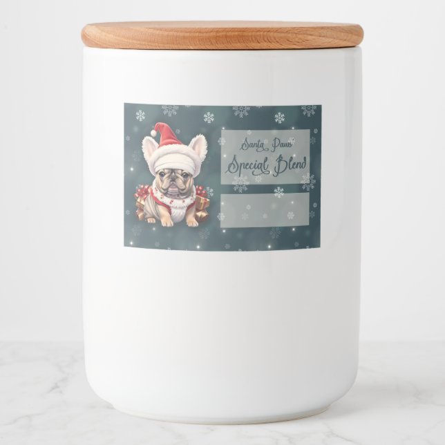 Cute Fransk Bulldog Santa Hat God jul Mat Etiketter (Framsida)