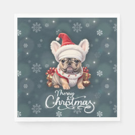 Cute Fransk Bulldog Santa Hat God jul Pappersservett