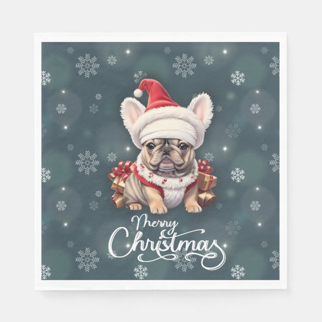 Cute Fransk Bulldog Santa Hat God jul Pappersservett (Framsidan)