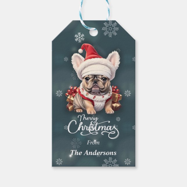 Cute Fransk Bulldog Santa Hat God jul Presentetikett (Framsidan)