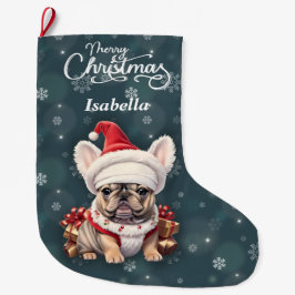 Cute Fransk Bulldog Santa Hat God jul Stor Julstrumpa