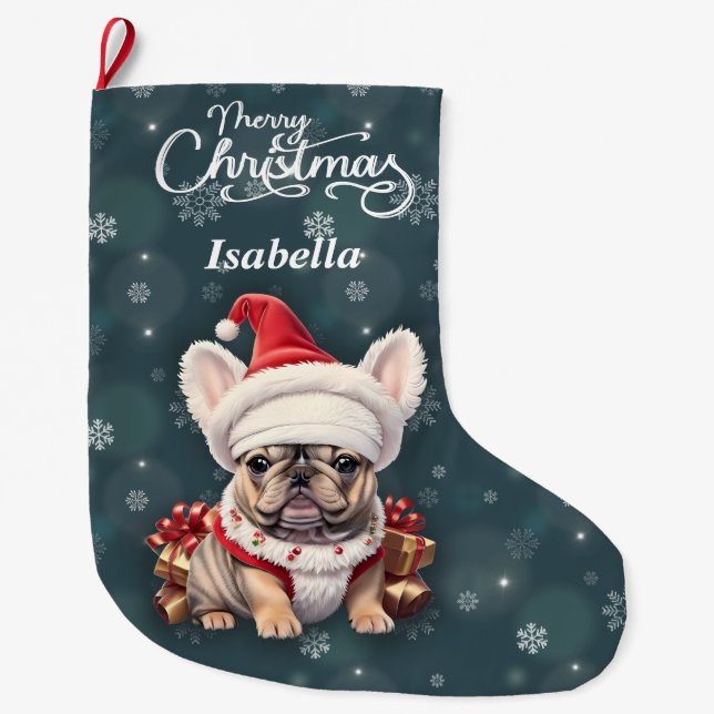 Cute Fransk Bulldog Santa Hat God jul Stor Julstrumpa (Framsidan)