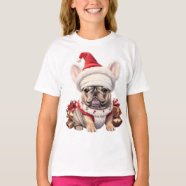 Cute Fransk Bulldog Santa Hat God jul T Shirt
