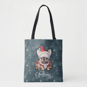 Cute Fransk Bulldog Santa Hat God jul Tygkasse