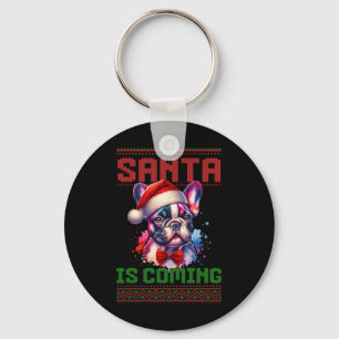 Cute Fransk Bulldog Santa Hat Ugly jul Holid Nyckelring