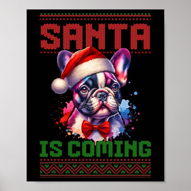 Cute Fransk Bulldog Santa Hat Ugly jul Holid Poster (Framsidan)