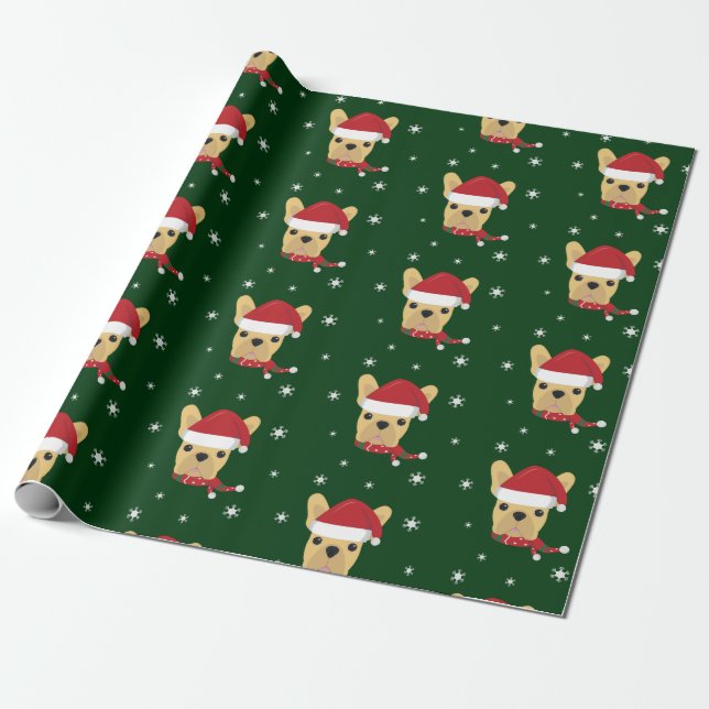 Cute Fransk Bulldog Santa Hat Wrapping Papprare Presentpapper (Utrullad)