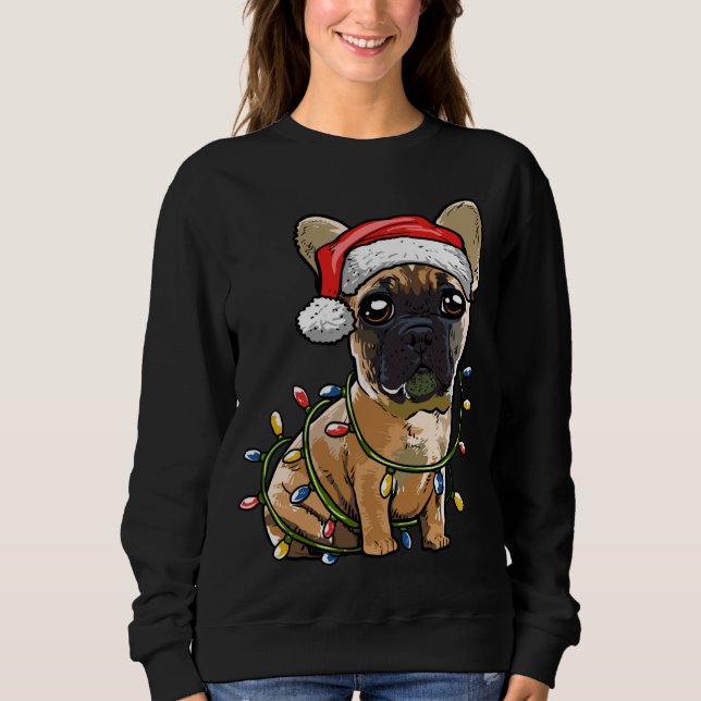 Cute Fransk Bulldog Santa Julgran Ljus Xm T Shirt (Framsida)