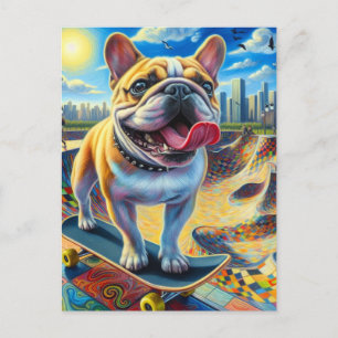 Cute Fransk Bulldog Skateboarding Vykort