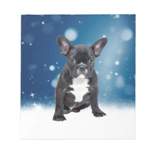 Cute Fransk Bulldog Snö Stars Blå jul Anteckningsblock