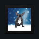 Cute Fransk Bulldog Snö Stars Blå jul Minnesask<br><div class="desc">Cute Fransk Bulldog Snö Stars Blå jultema.</div>
