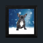 Cute Fransk Bulldog Snö Stars Blå jul Minnesask<br><div class="desc">Cute Fransk Bulldog Snö Stars Blå jultema.</div>