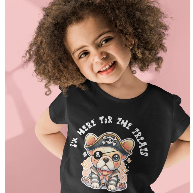 Cute Fransk Bulldog som Pirat, Funny Halloween T Shirt (Skapare uppladdad)