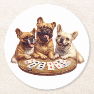 Cute Fransk Bulldog Spelkort Underlägg Papper Rund