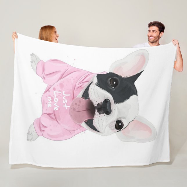 Cute Fransk Bulldog Stuck | Bara Kärlek Me Fleecefilt (På plats)