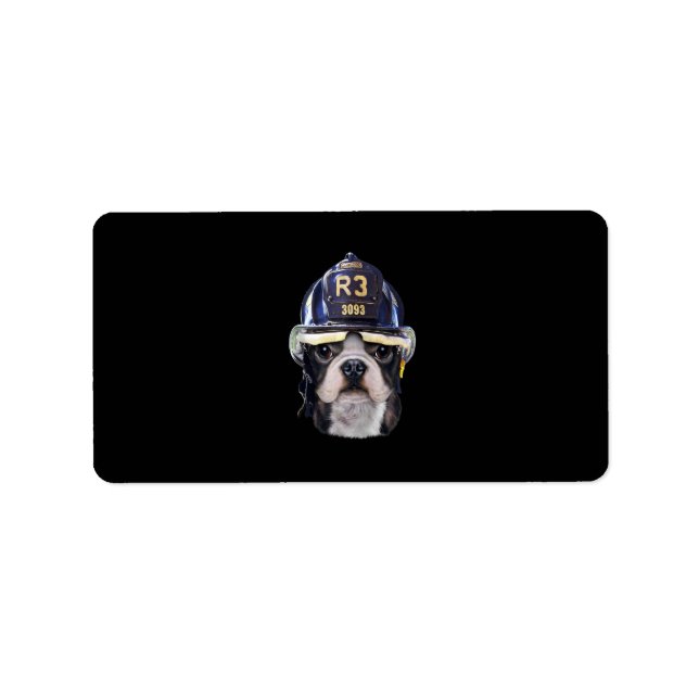 Cute Fransk Bulldog under Firefighter Helmet Adressetikett (Framsidan)