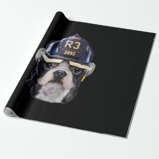 Cute Fransk Bulldog under Firefighter Helmet Presentpapper