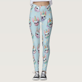 Cute Fransk Bulldog Unicorn Pastel Mönster Leggings