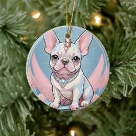 Cute Fransk Bulldog Unicorn Pastel rosa Julgransprydnad Keramik