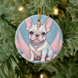 Cute Fransk Bulldog Unicorn Pastel rosa Julgransprydnad Keramik