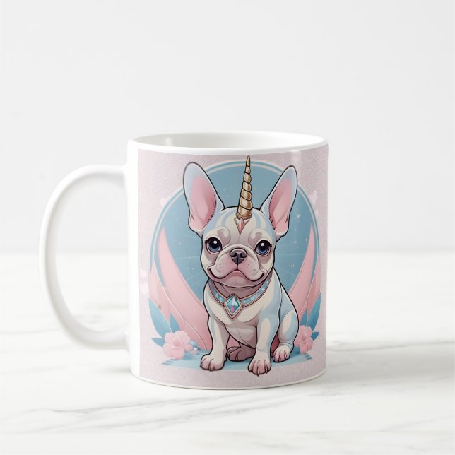 Cute Fransk Bulldog Unicorn Pastel rosa Kaffemugg (Vänster)