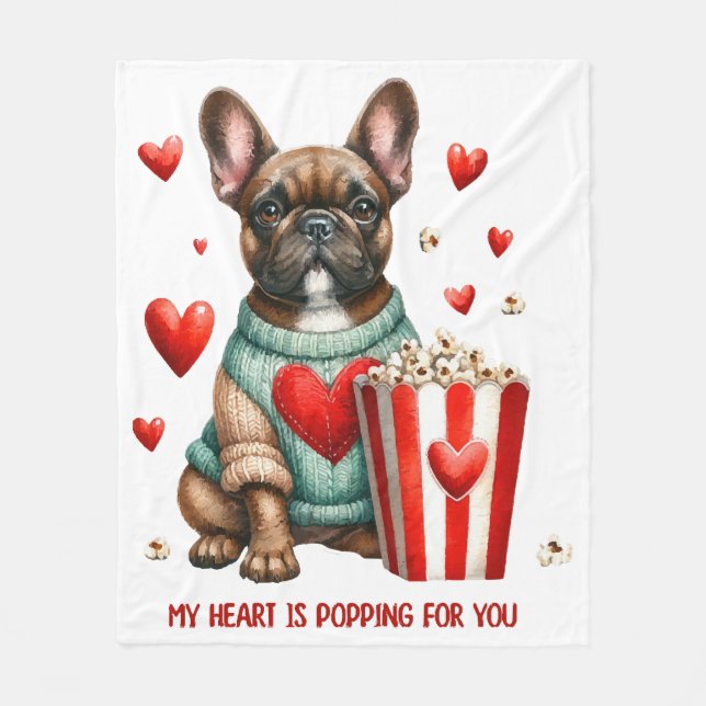 Cute Fransk Bulldog Valentines day hjärta Fleecefilt (Framsidan)