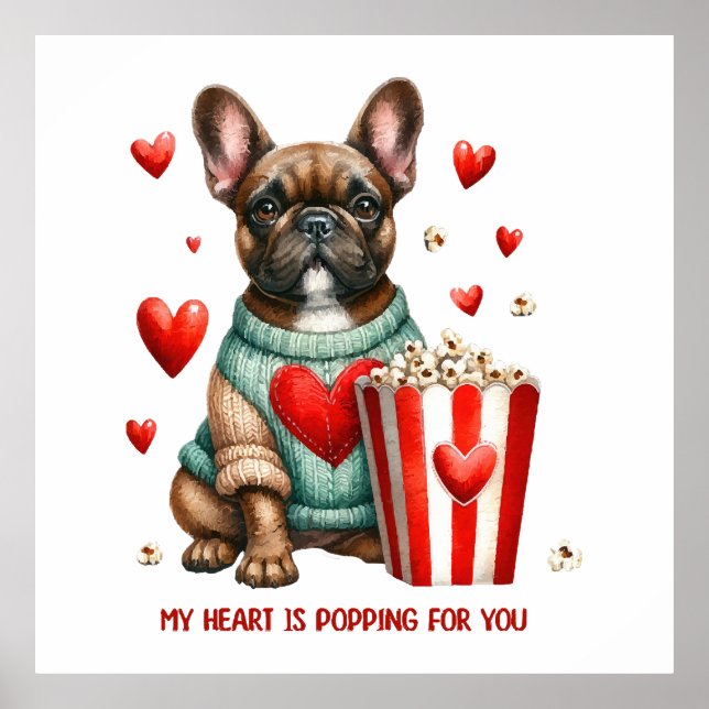 Cute Fransk Bulldog Valentines day hjärta Poster (Framsidan)