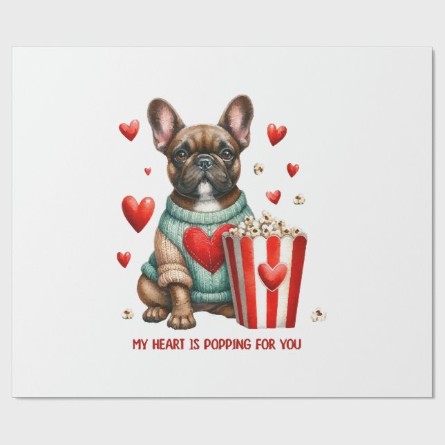 Cute Fransk Bulldog Valentines day hjärta Presentpapper (Platt)