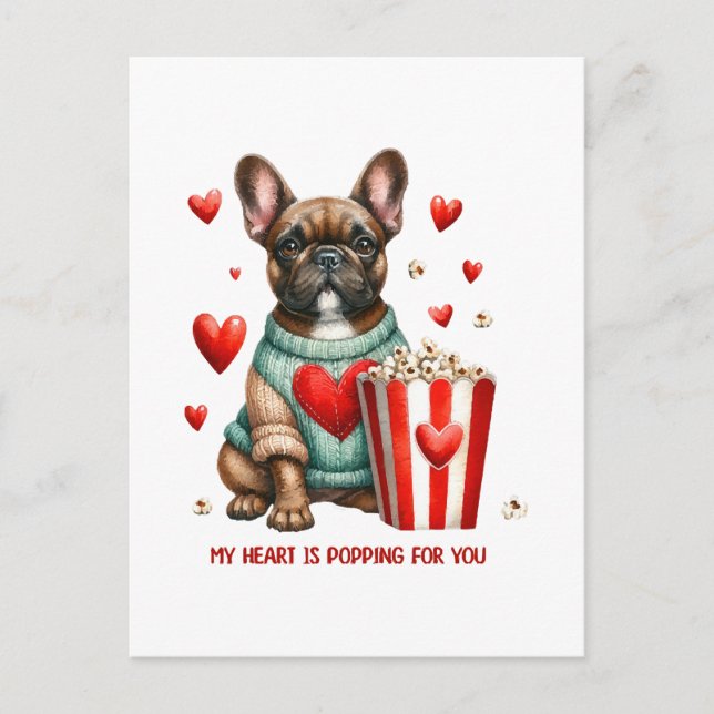 Cute Fransk Bulldog Valentines day hjärta Vykort (Framsida)